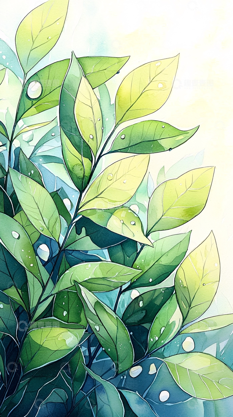 高清大图下载【趣麦麦图】清新绿叶水珠自然背景