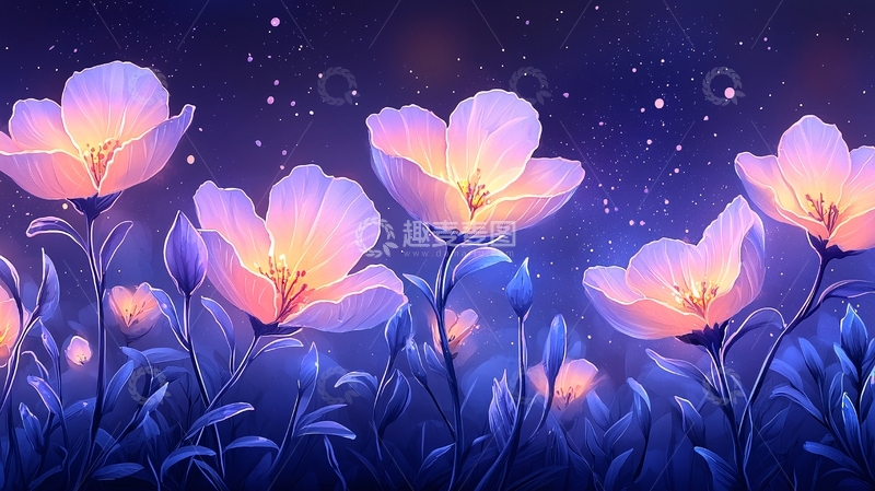 高清大图下载【趣麦麦图】梦幻夜空下的花朵