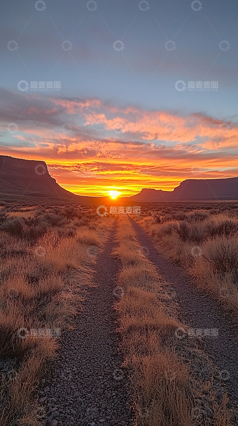 高清大图下载【趣麦麦图】夕阳下的荒野小径