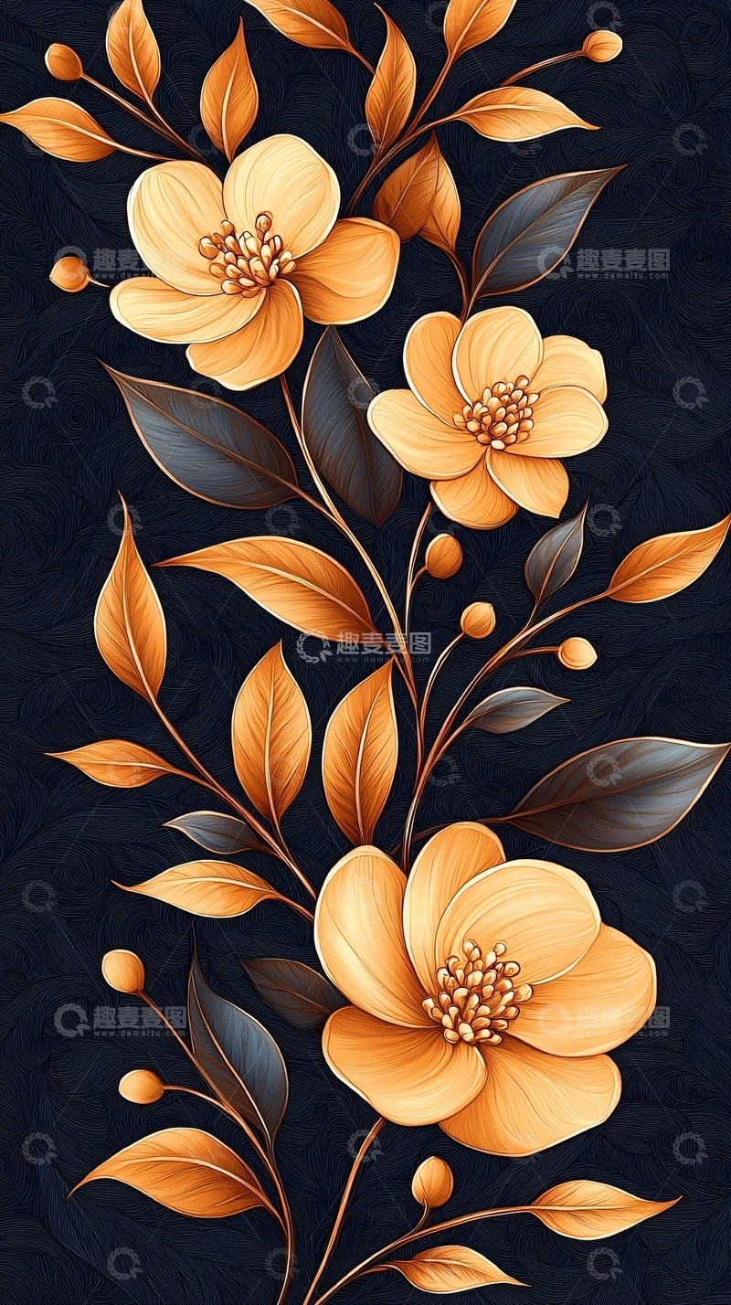 高清大图下载【趣麦麦图】橙色花卉装饰图案背景