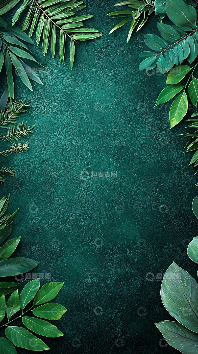 高清大图下载【趣麦麦图】深绿色背景植物边框素材