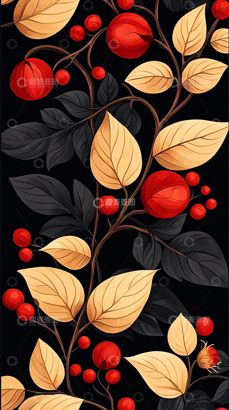 高清大图下载【趣麦麦图】秋日果实与叶子背景图