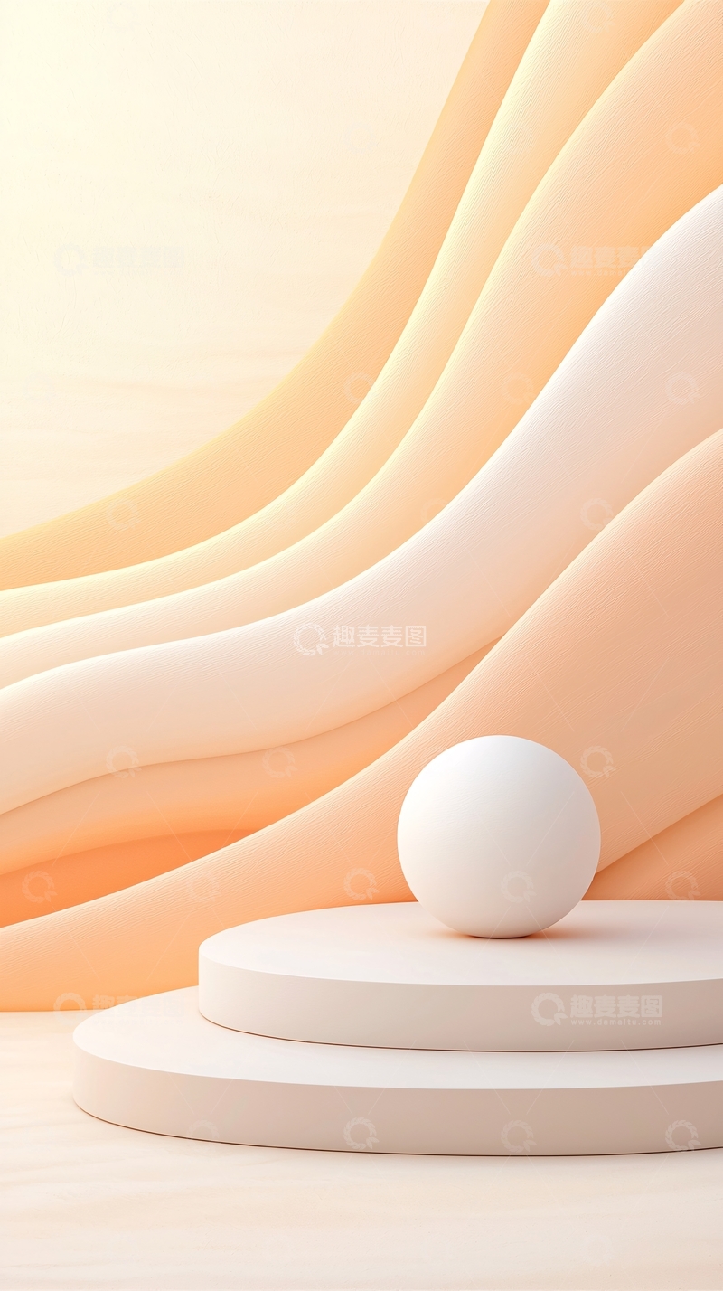 高清大图下载【趣麦麦图】柔和曲线与球体的抽象几何场景