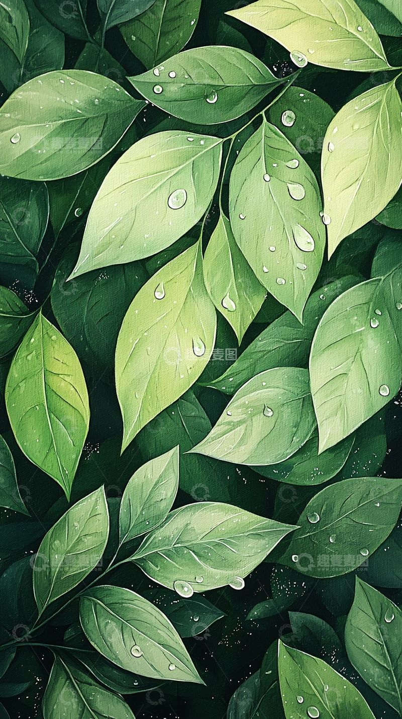 高清大图下载【趣麦麦图】雨后清新绿叶背景图