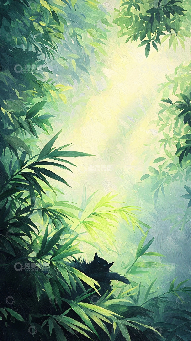 高清大图下载【趣麦麦图】丛林中的黑猫