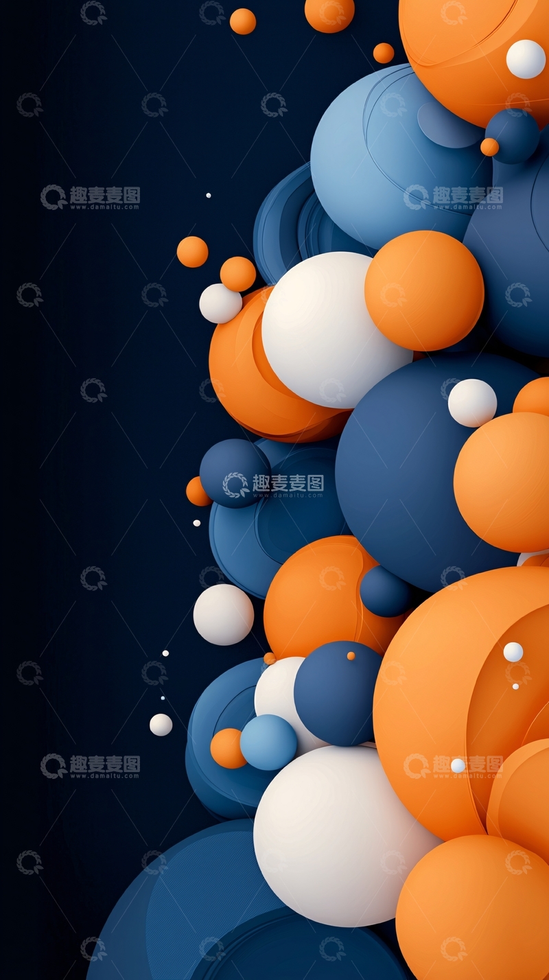 高清大图下载【趣麦麦图】橙蓝白球体抽象艺术背景