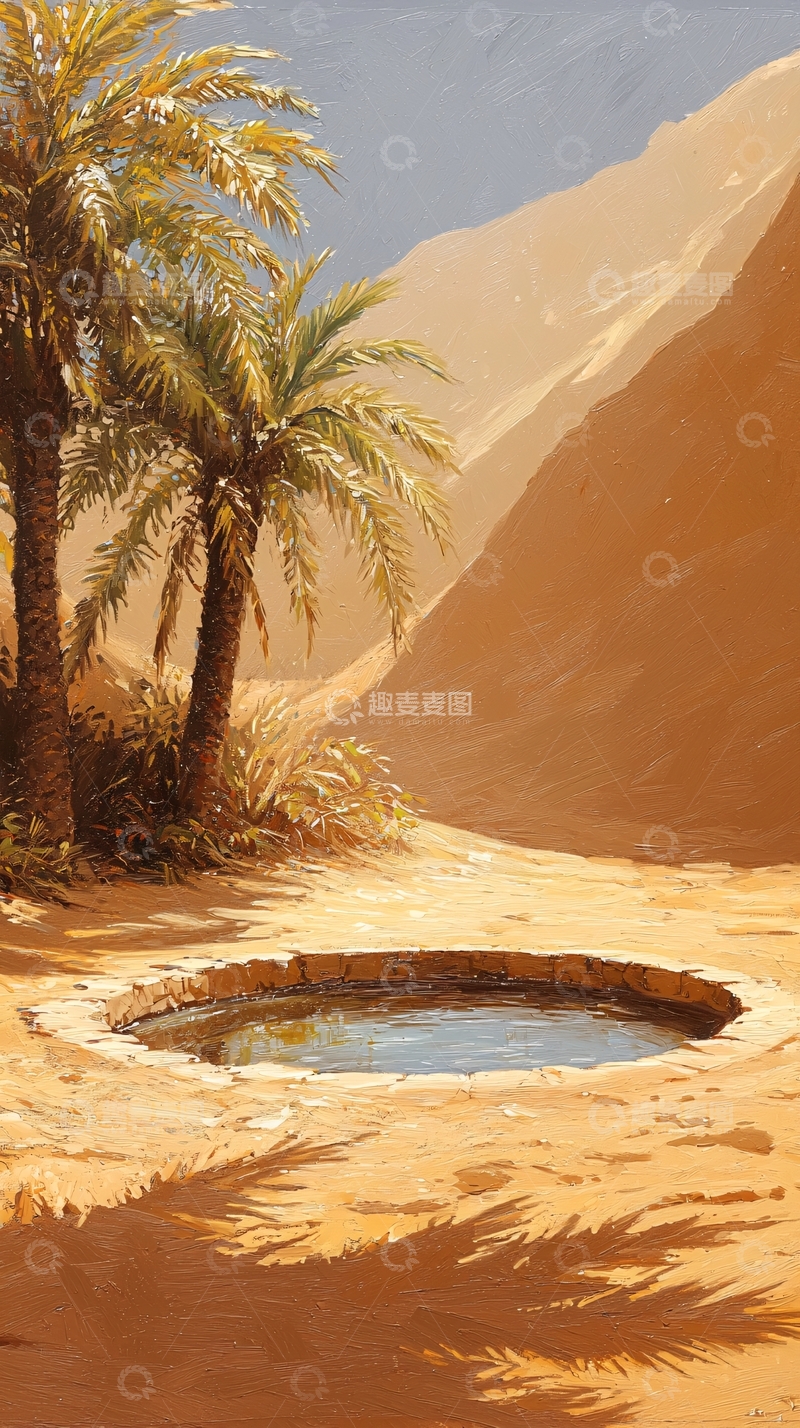 高清大图下载【趣麦麦图】沙漠绿洲与棕榈树