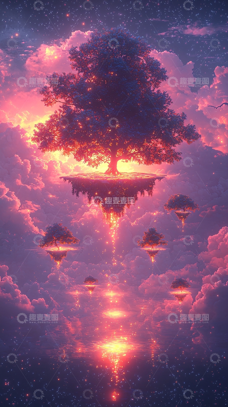 高清大图下载【趣麦麦图】梦幻云海中的漂浮树