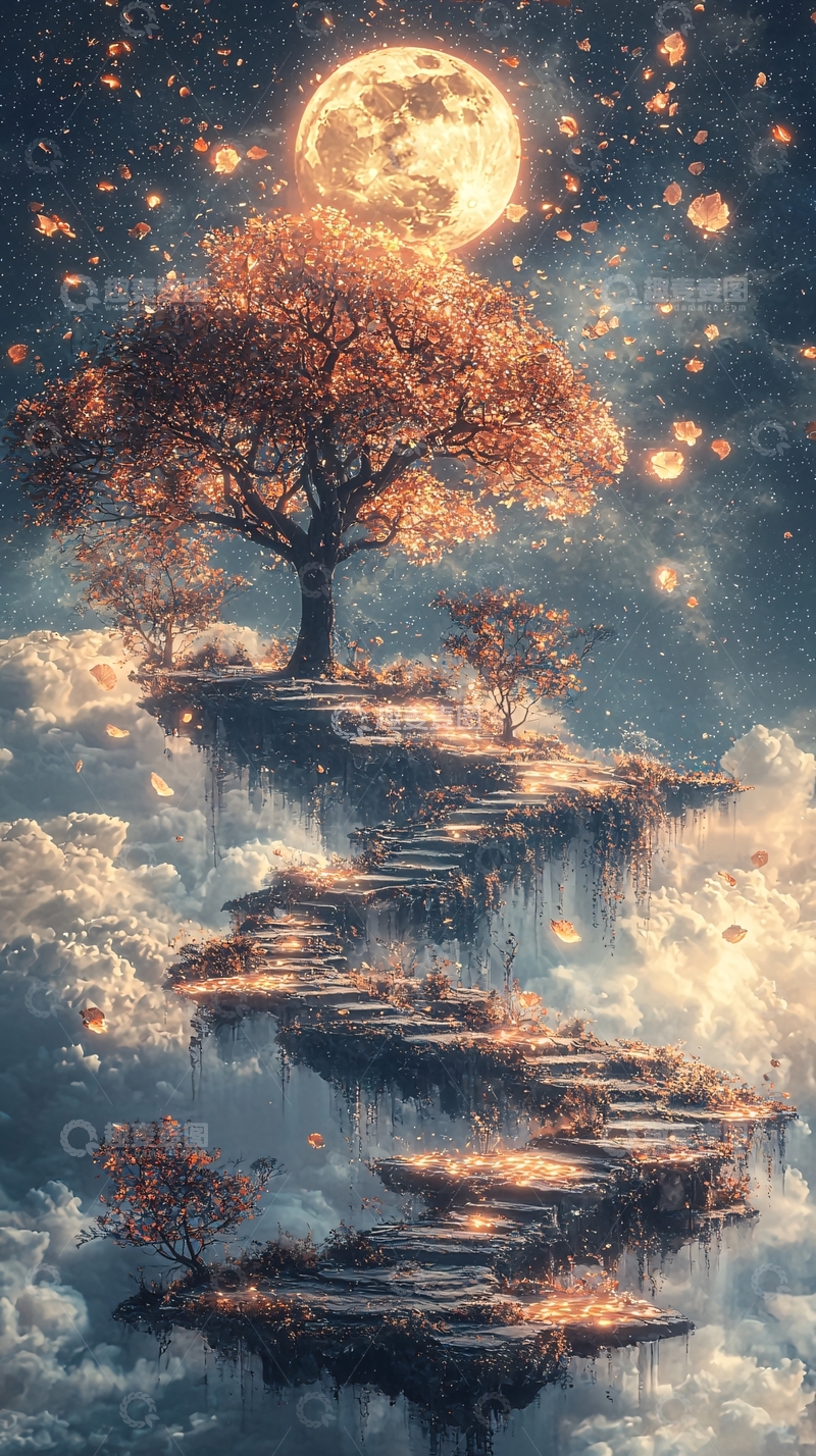 高清大图下载【趣麦麦图】月光下的梦幻阶梯