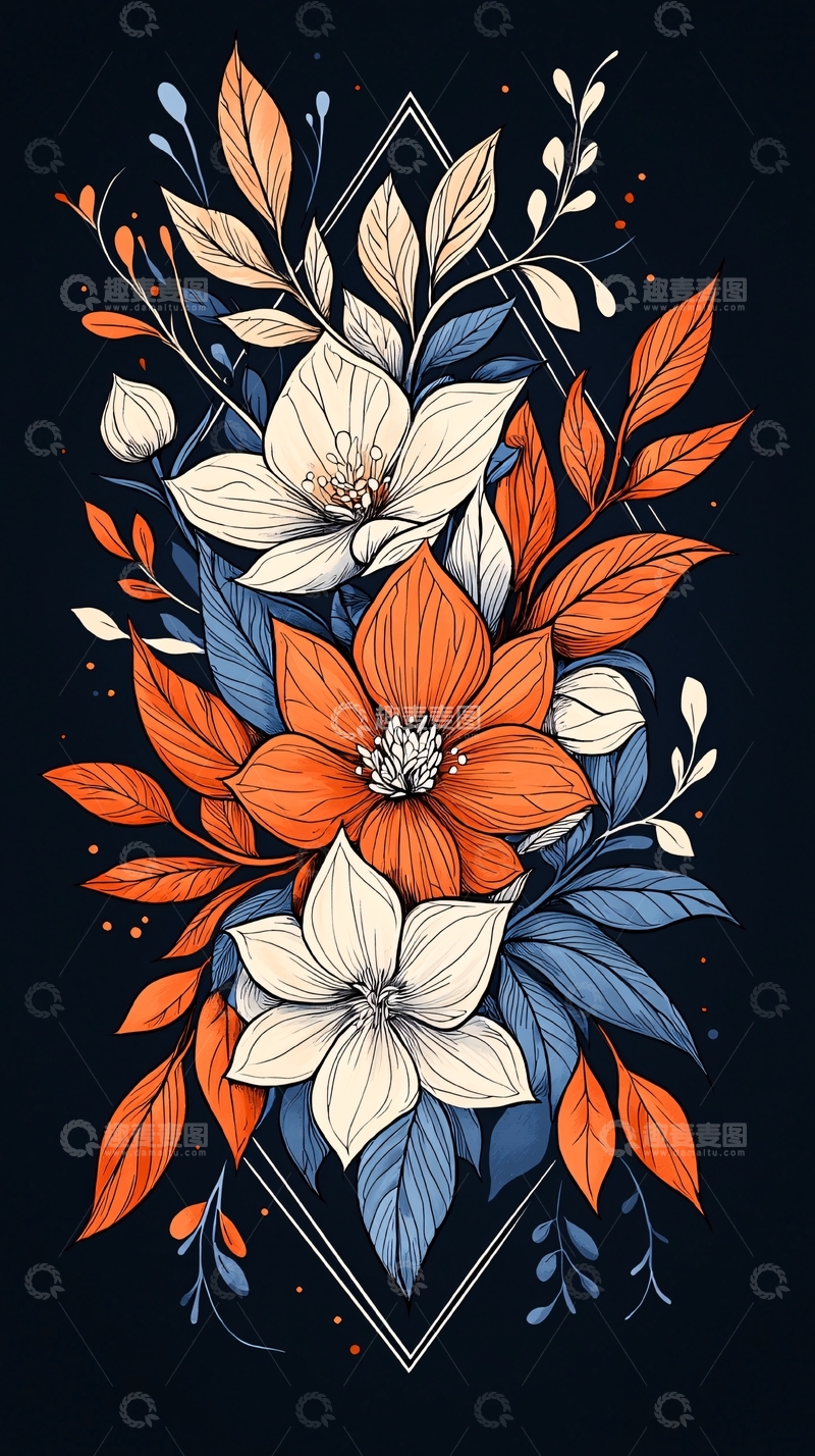 高清大图下载【趣麦麦图】秋日花卉插画背景图