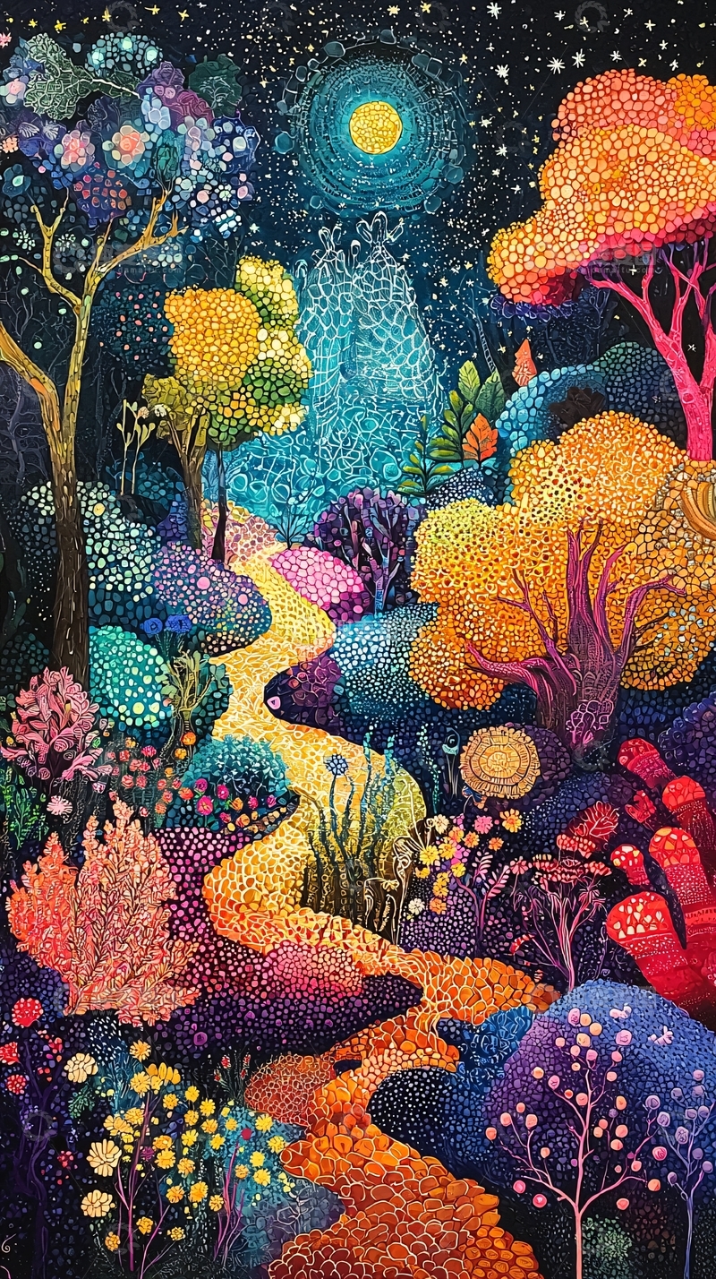 高清大图下载【趣麦麦图】梦幻森林夜景艺术画