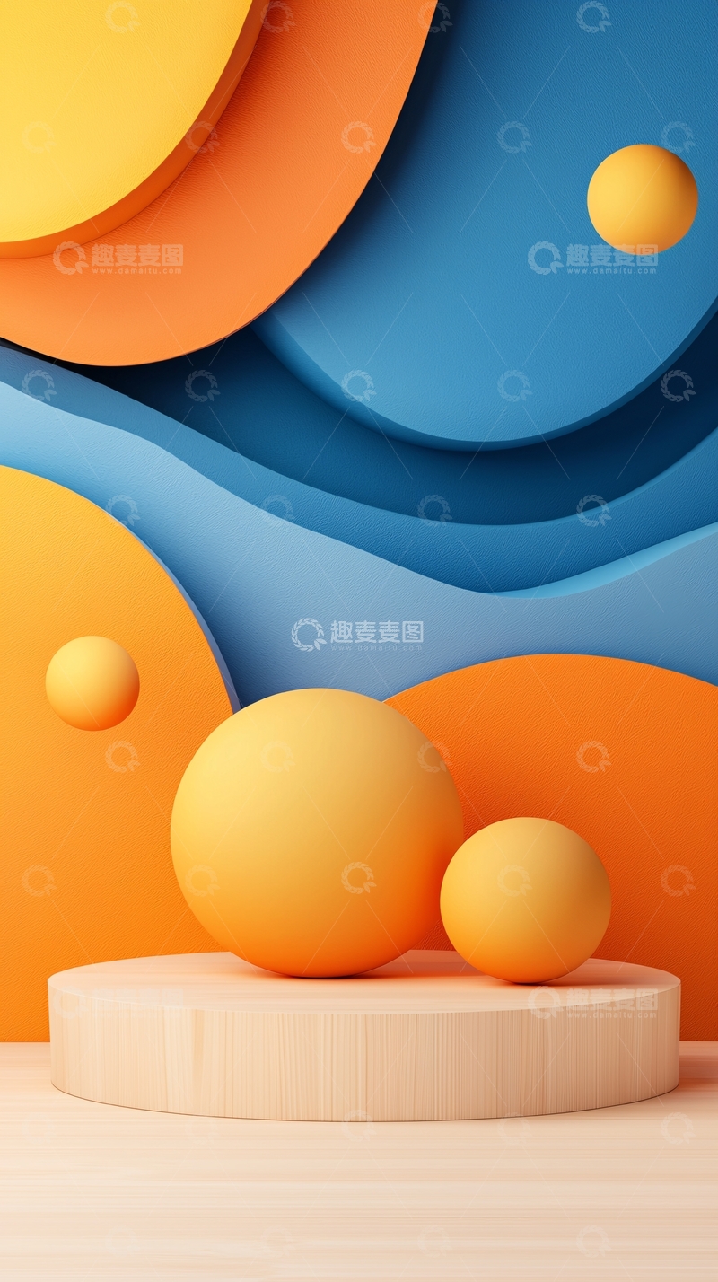 高清大图下载【趣麦麦图】抽象几何背景下的圆形展示架