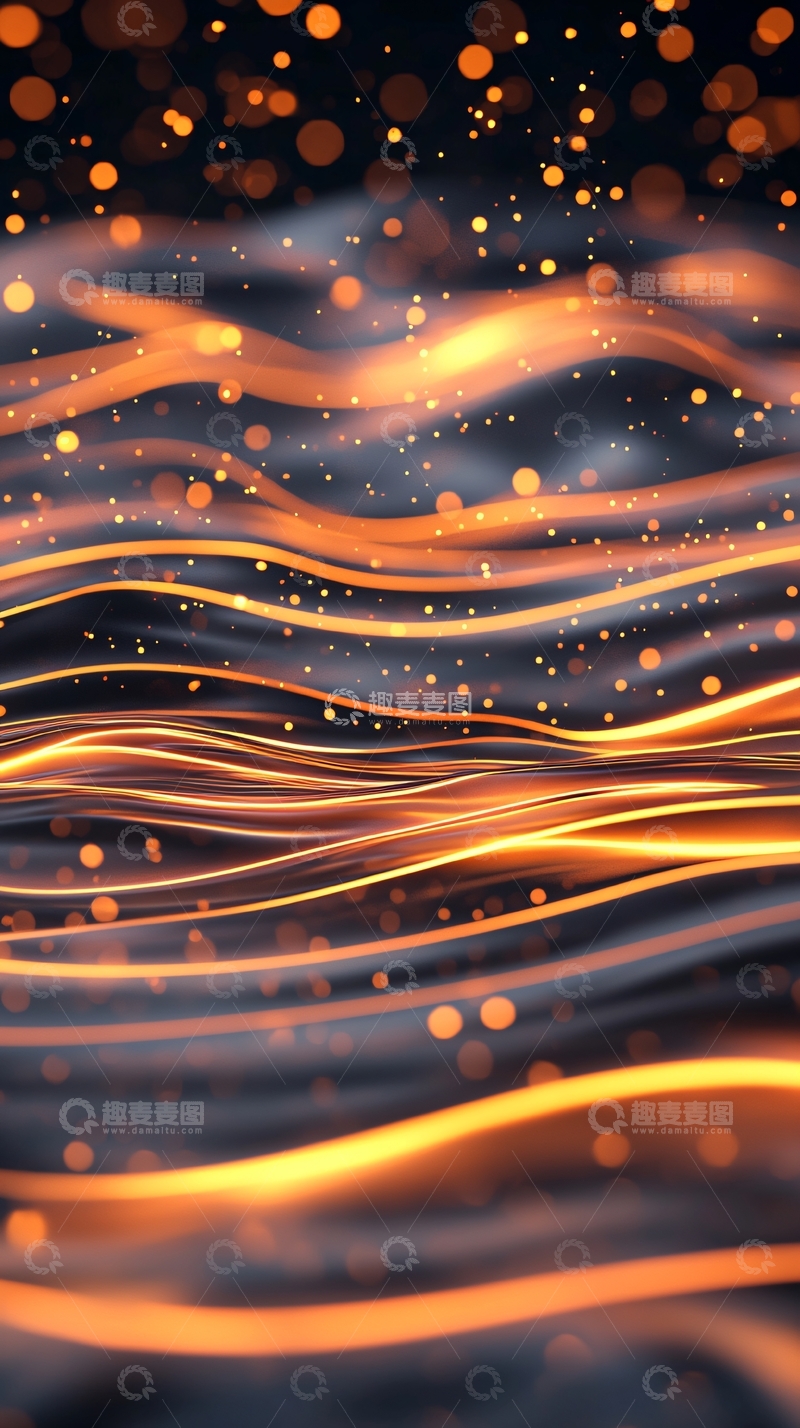 高清大图下载【趣麦麦图】-金色波浪光点抽象背景