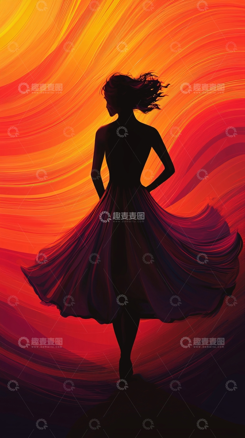 高清大图下载【趣麦麦图】舞动的剪影与流动的色彩