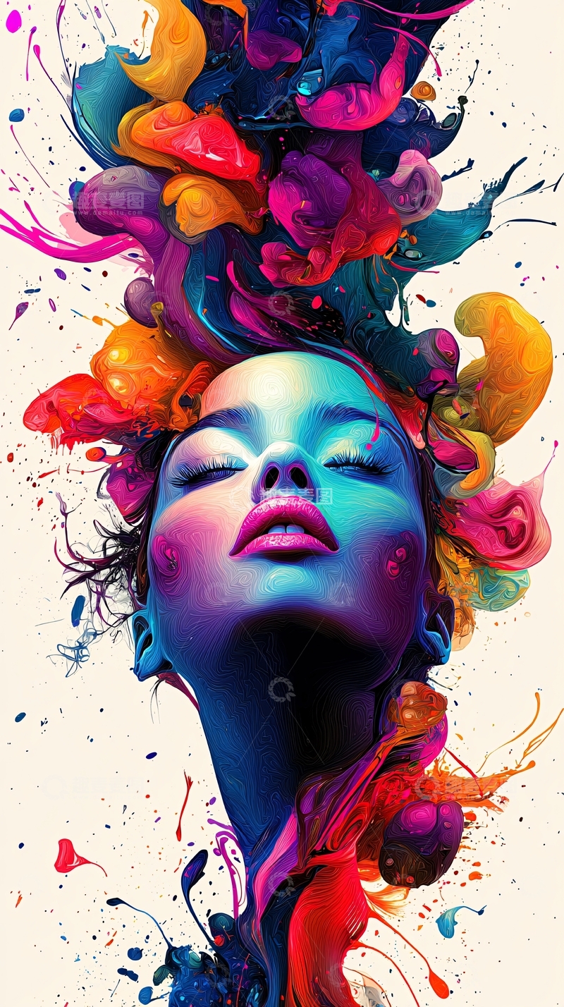 高清大图下载【趣麦麦图】色彩斑斓的抽象艺术人物头像