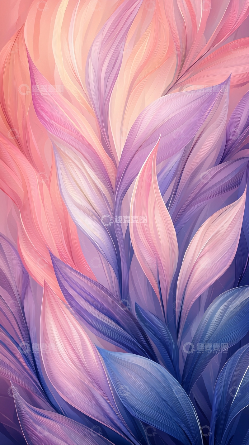 高清大图下载【趣麦麦图】梦幻渐变色彩抽象叶子背景图
