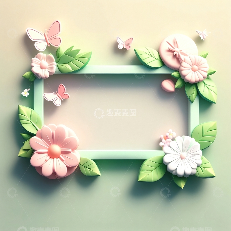 高清大图下载【趣麦麦图】春天主题3D立体花卉边框5