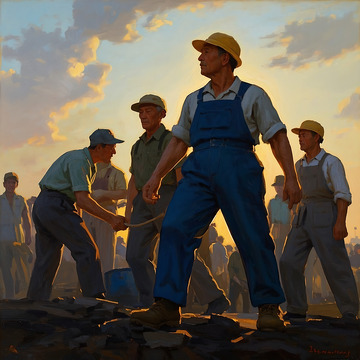 五一劳动节，工人群体在阳光下辛勤劳作