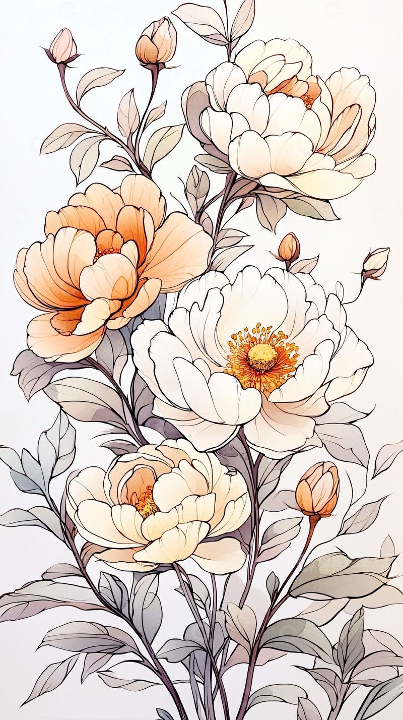 高清大图下载【趣麦麦图】优雅花卉手绘插画背景图
