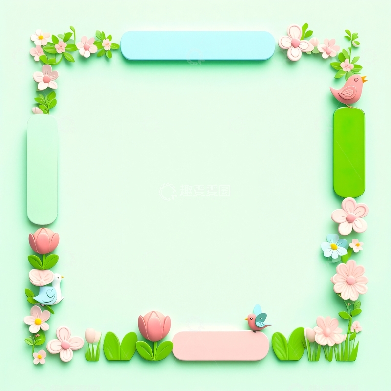 高清大图下载【趣麦麦图】春天主题3D立体花卉边框17