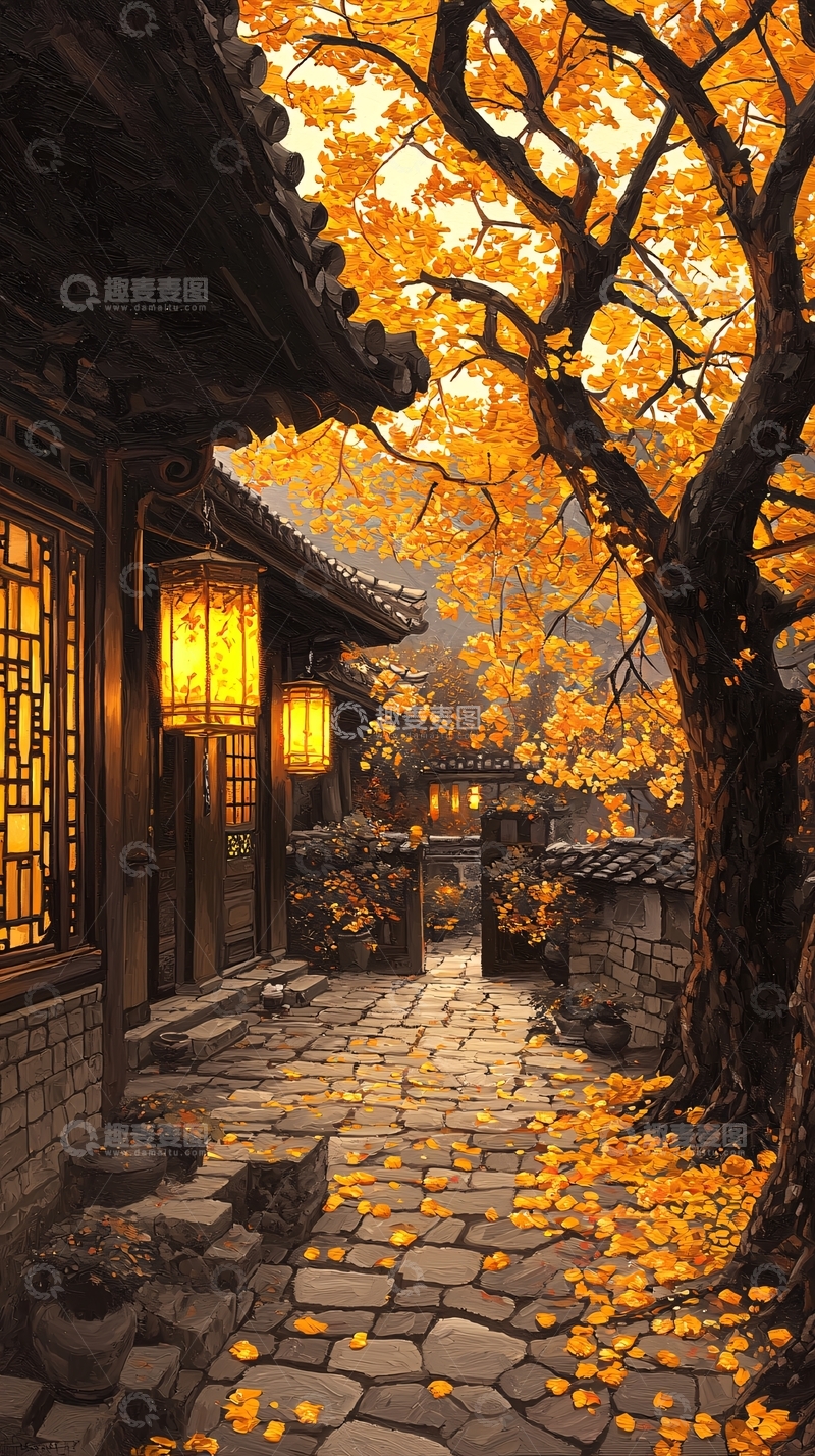 高清大图下载【趣麦麦图】秋日古巷灯火辉煌