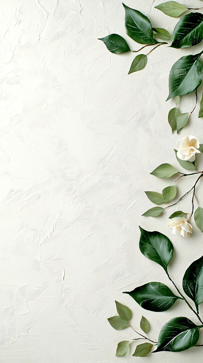 高清大图下载【趣麦麦图】白色背景绿叶花卉装饰素材