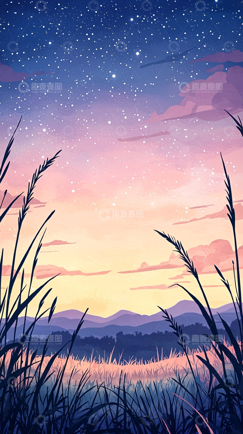 高清大图下载【趣麦麦图】星空下的田野风景