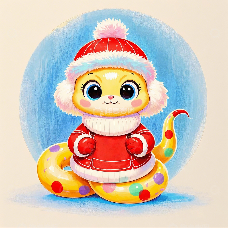 高清大图下载【趣麦麦图】Q版卡通彩铅手绘蛇年吉祥物