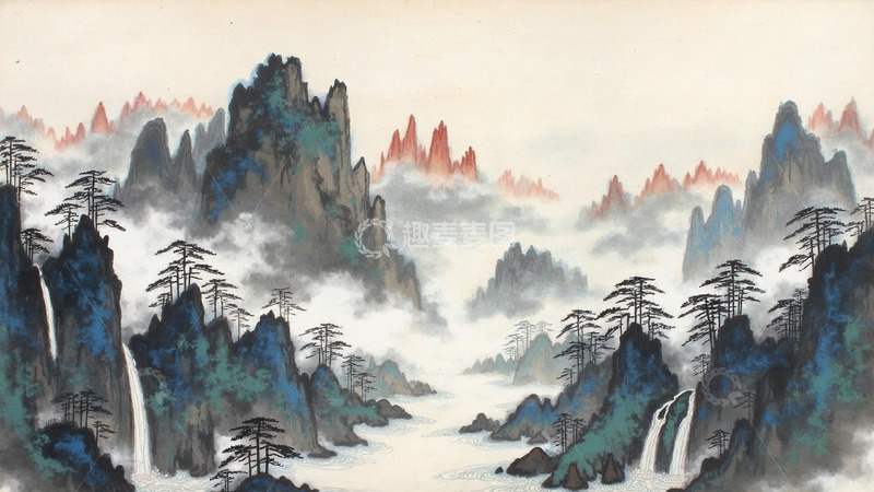 高清大图下载【趣麦麦图】中式水墨山水云雾复古意境1