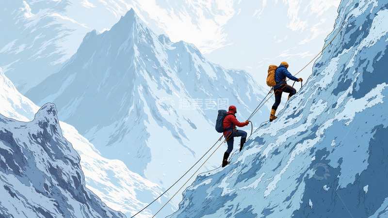 高清大图下载【趣麦麦图】正在爬攀岩雪山的攀登者人物