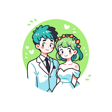 新人婚礼邀请函卡通插画