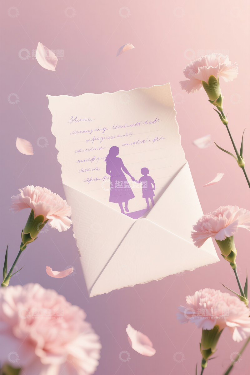 高清大图下载【趣麦麦图】母亲节温馨母子剪影背景3