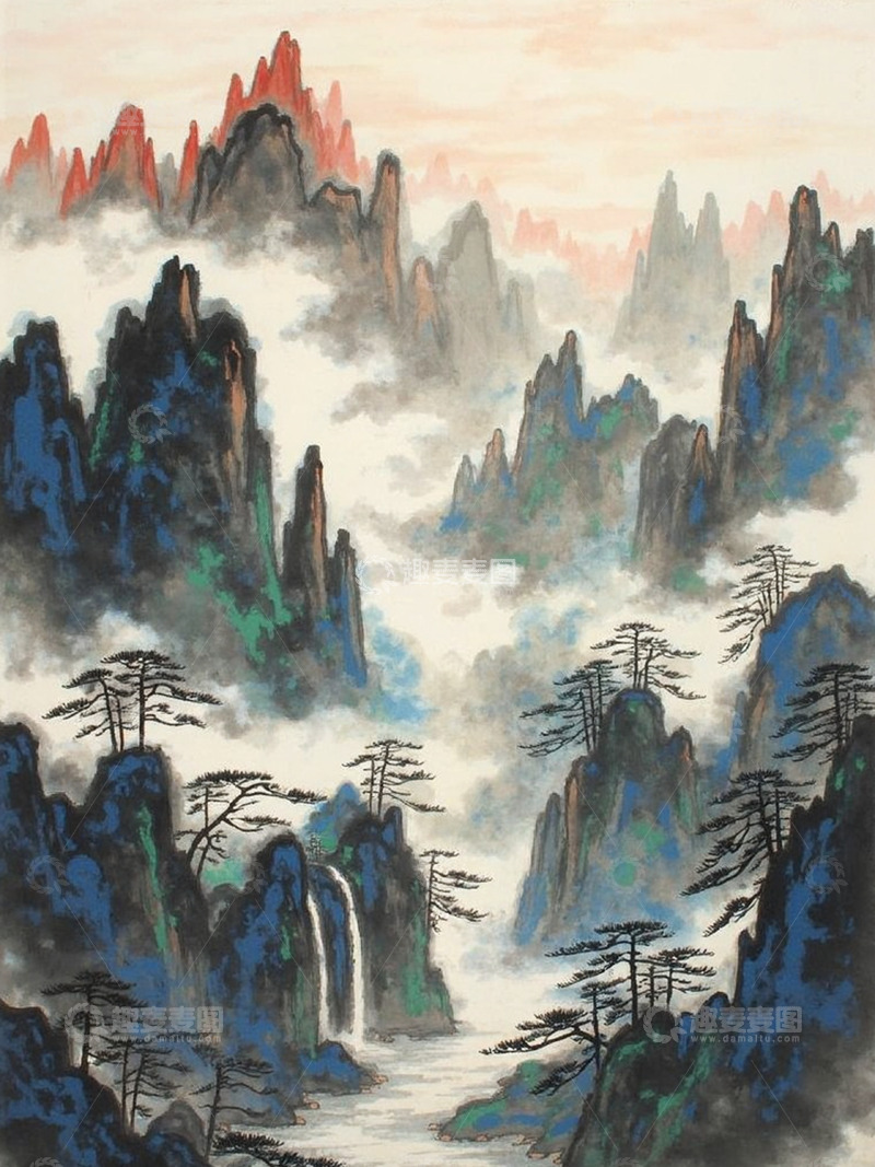 高清大图下载【趣麦麦图】中式水墨山水云雾复古意境