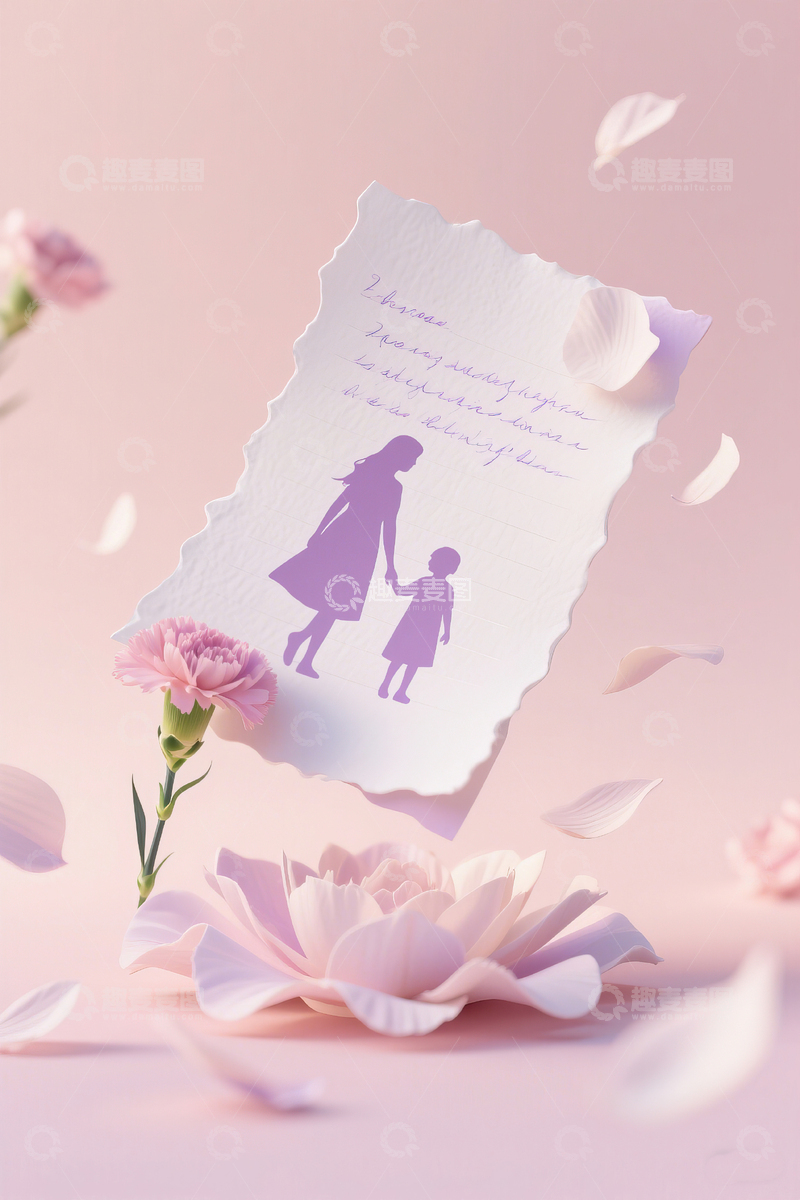 高清大图下载【趣麦麦图】母亲节温馨母子剪影背景5