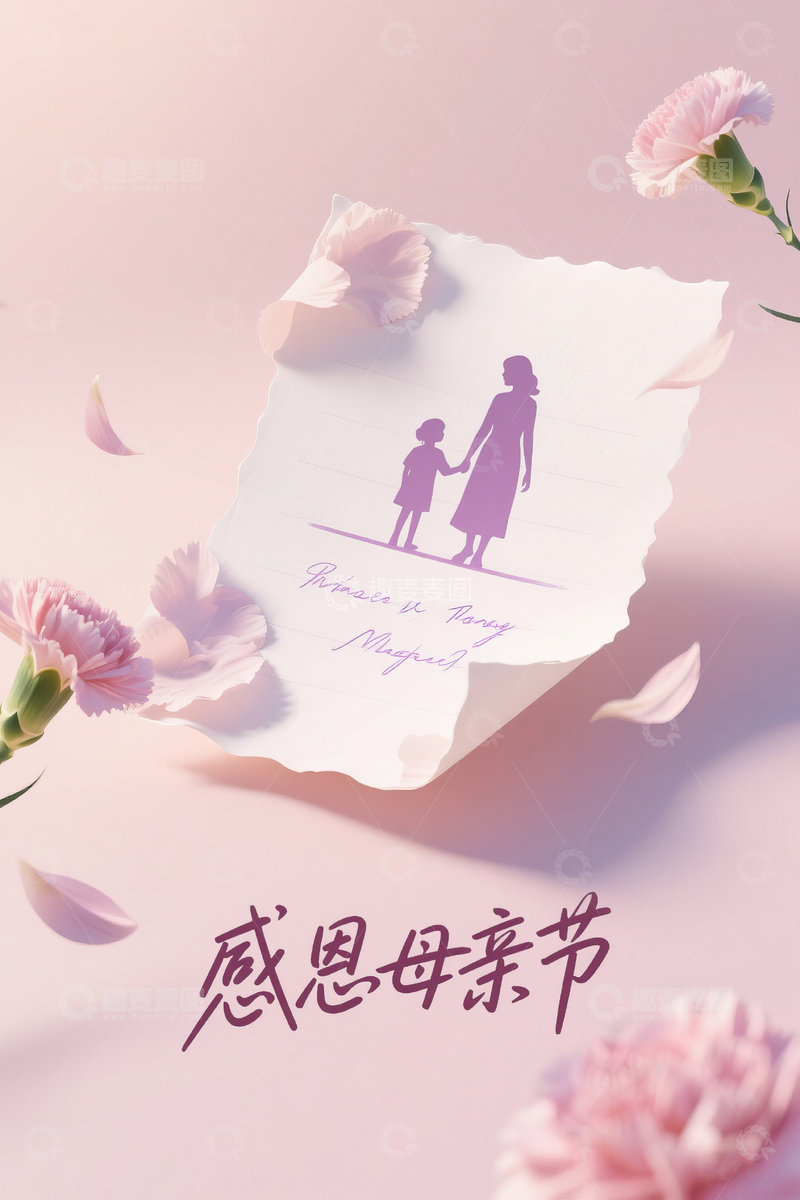 高清大图下载【趣麦麦图】母亲节温馨母子剪影背景