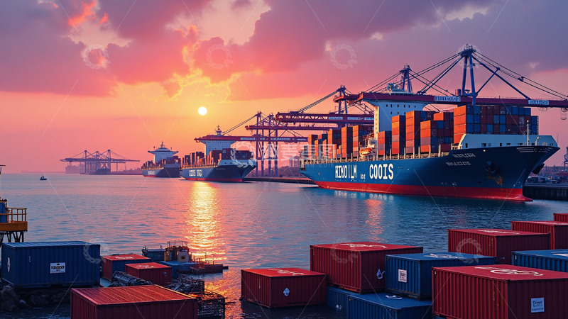 高清大图下载【趣麦麦图】插画矢量风邮轮港口物流交易船只元素1