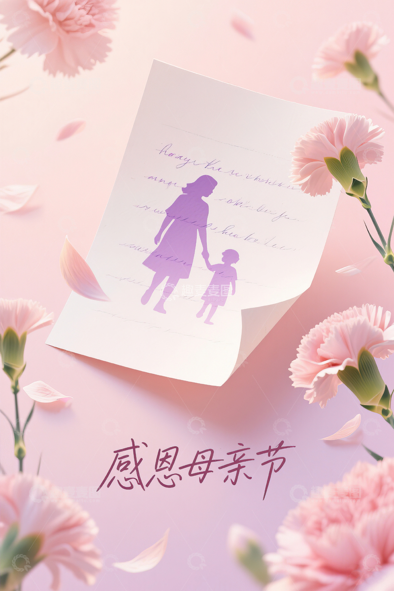高清大图下载【趣麦麦图】母亲节温馨母子剪影背景1