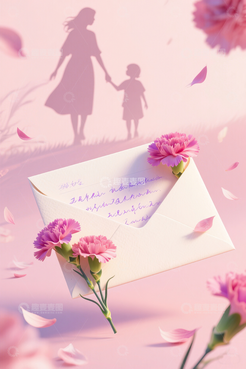 高清大图下载【趣麦麦图】母亲节温馨母子剪影背景8