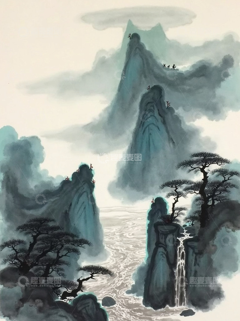 高清大图下载【趣麦麦图】中式水墨山水云雾复古意境元素