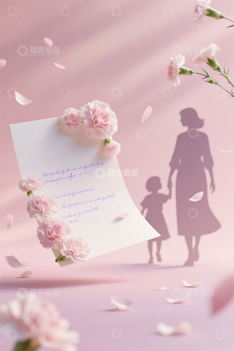 高清大图下载【趣麦麦图】母亲节温馨母子剪影背景14