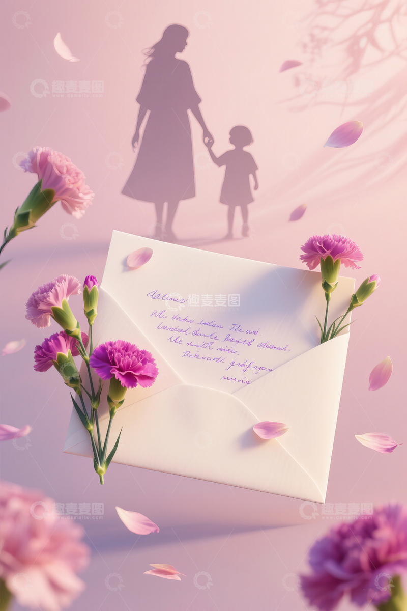 高清大图下载【趣麦麦图】母亲节温馨母子剪影背景16