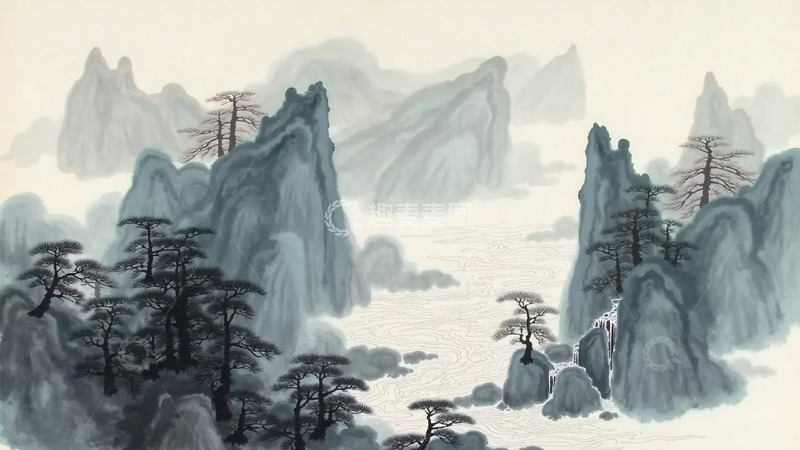 高清大图下载【趣麦麦图】传统中式水墨山水云雾复古意境