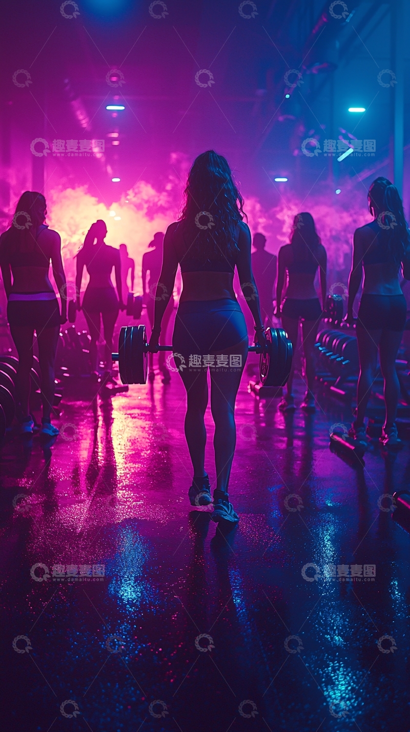 高清大图下载【趣麦麦图】健身房夜景健身人群