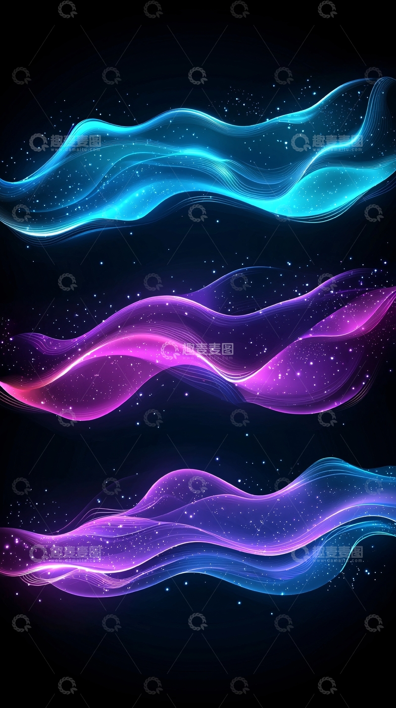 高清大图下载【趣麦麦图】梦幻波浪星空背景图