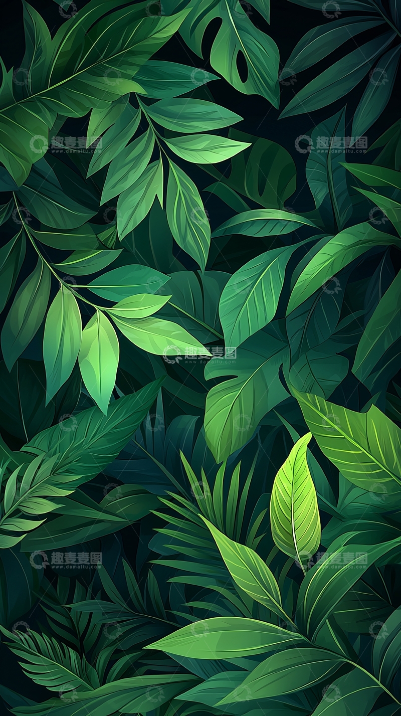 高清大图下载【趣麦麦图】热带雨林植物叶子背景图
