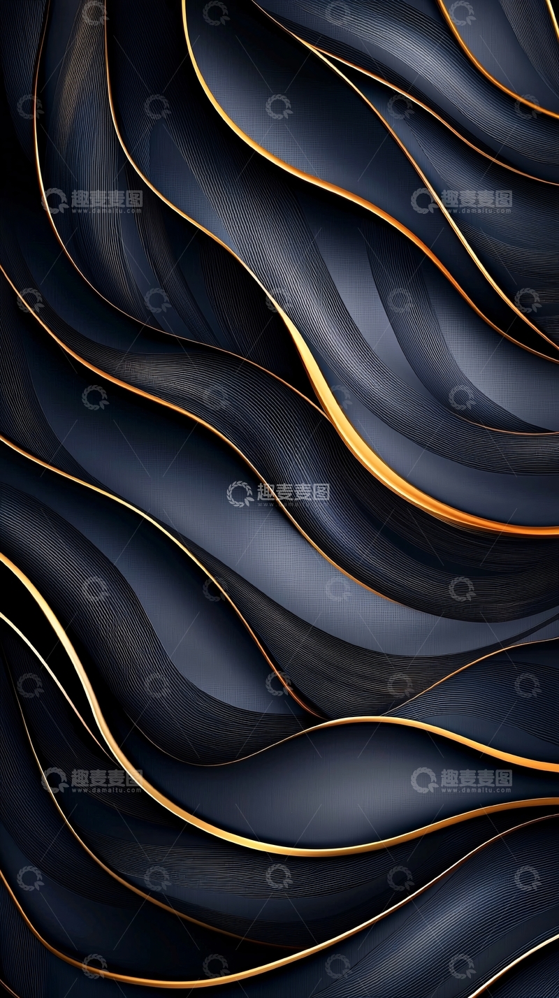 高清大图下载【趣麦麦图】黑色波浪线条金色边框背景