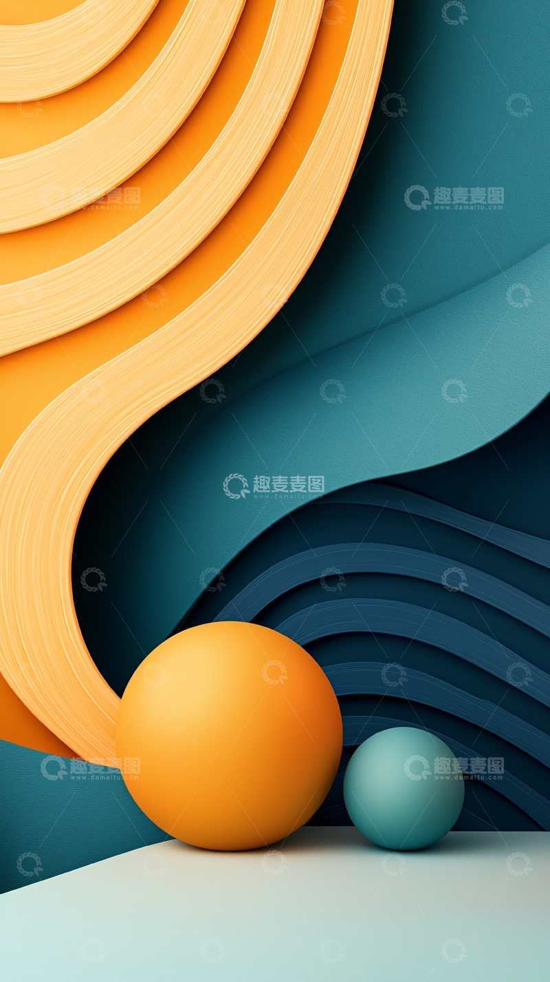 高清大图下载【趣麦麦图】橙蓝渐变波纹球体背景