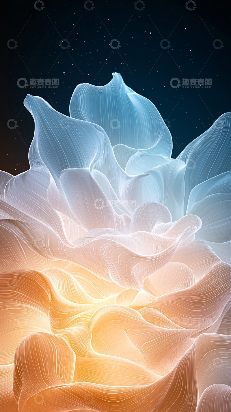 高清大图下载【趣麦麦图】梦幻星空下的波浪形抽象艺术