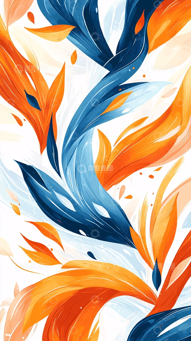 高清大图下载【趣麦麦图】抽象蓝色橙色花卉图案背景