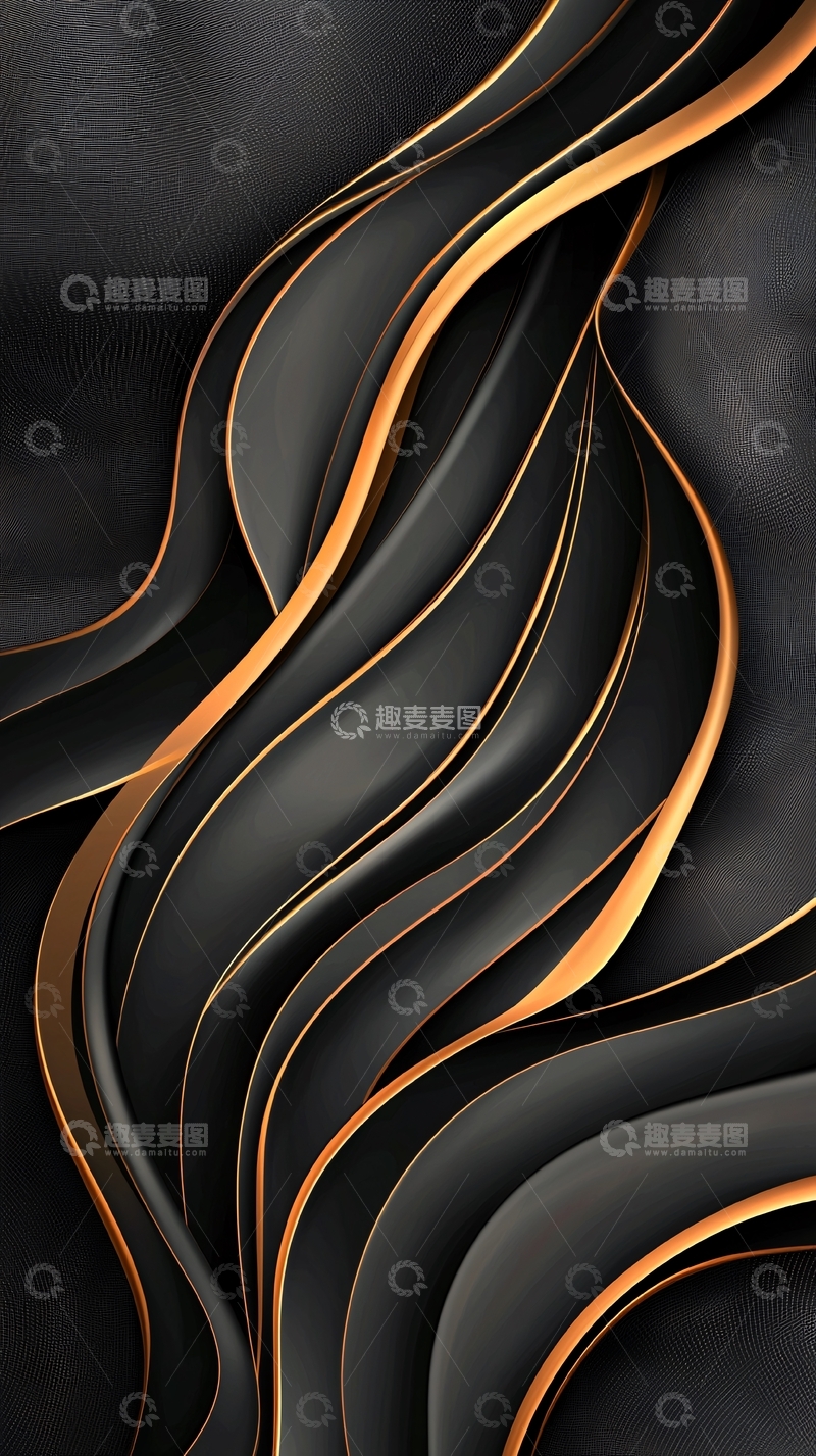 高清大图下载【趣麦麦图】黑色金色波浪抽象艺术背景